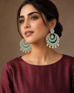 Oil paint chandbali earrings in turquoise
