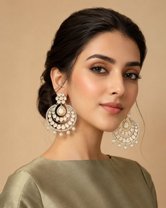 Oil paint chandbali earrings in white