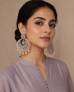 Oil paint chandbali earrings in lavender