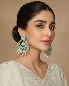 Oil paint chandbali earrings in sky blue