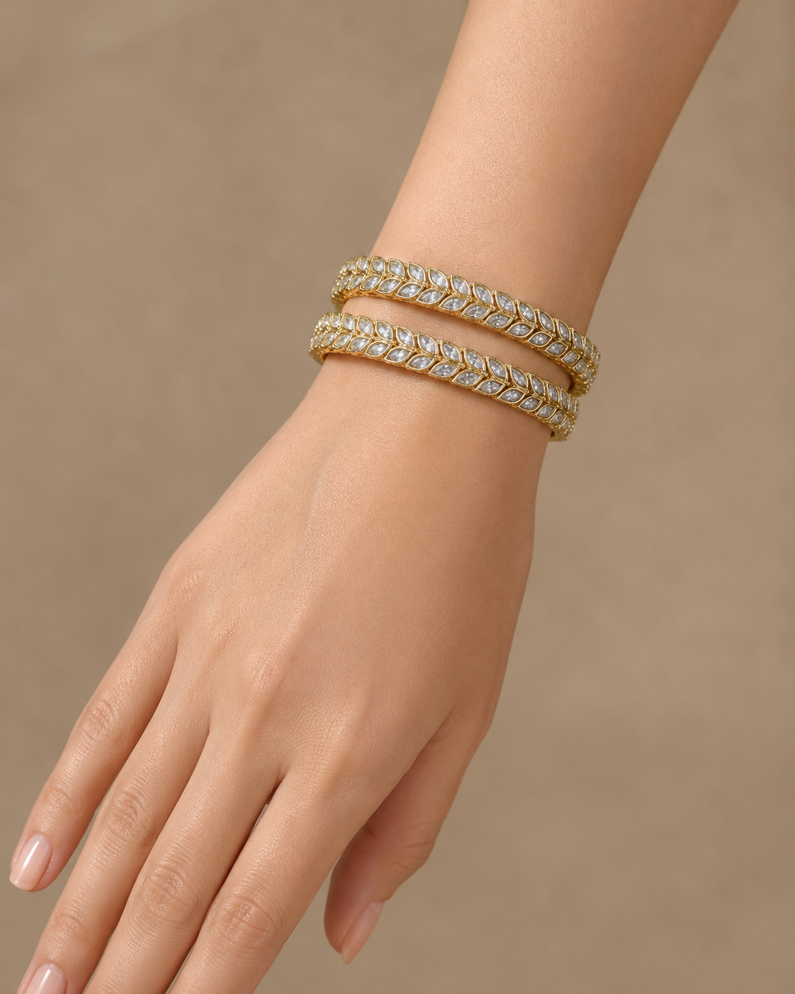 ZEVAR GALLERY Golden Laurel Kundan Bangle Set