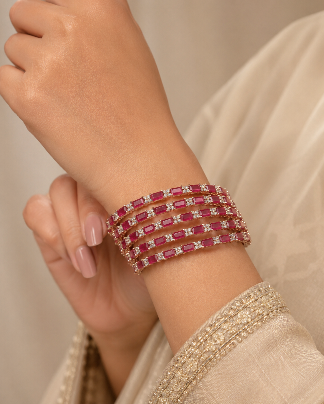ZEVAR GALLERY Ruby Radiance Crystal Bangle Set