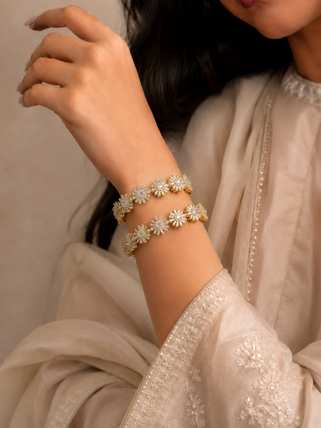 ZEVAR GALLERY Golden Starburst Crystal Bangle Set