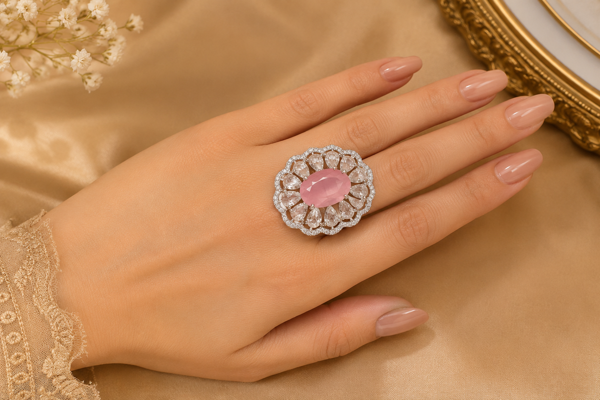 ZEVAR GALLERY Rose Petal Halo Statement Ring