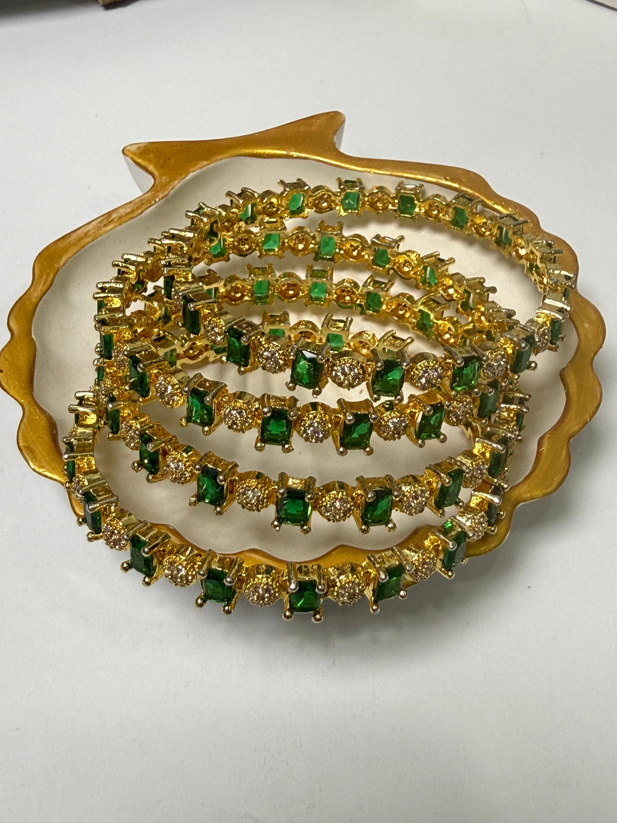 Emerald & Diamond Style Bangle Set by ZEVAR GALLERY