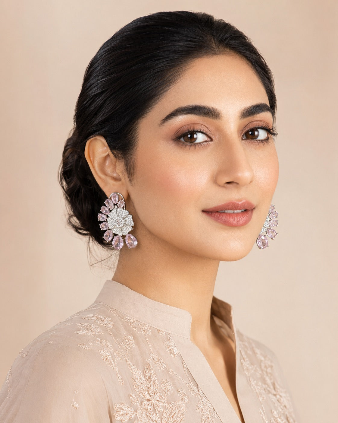 ZEVAR GALLERY Blush Petal Crystal Statement Earrings
