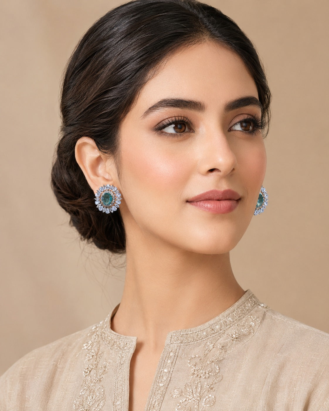 ZEVAR GALLERY Aqua Halo Crystal Studs