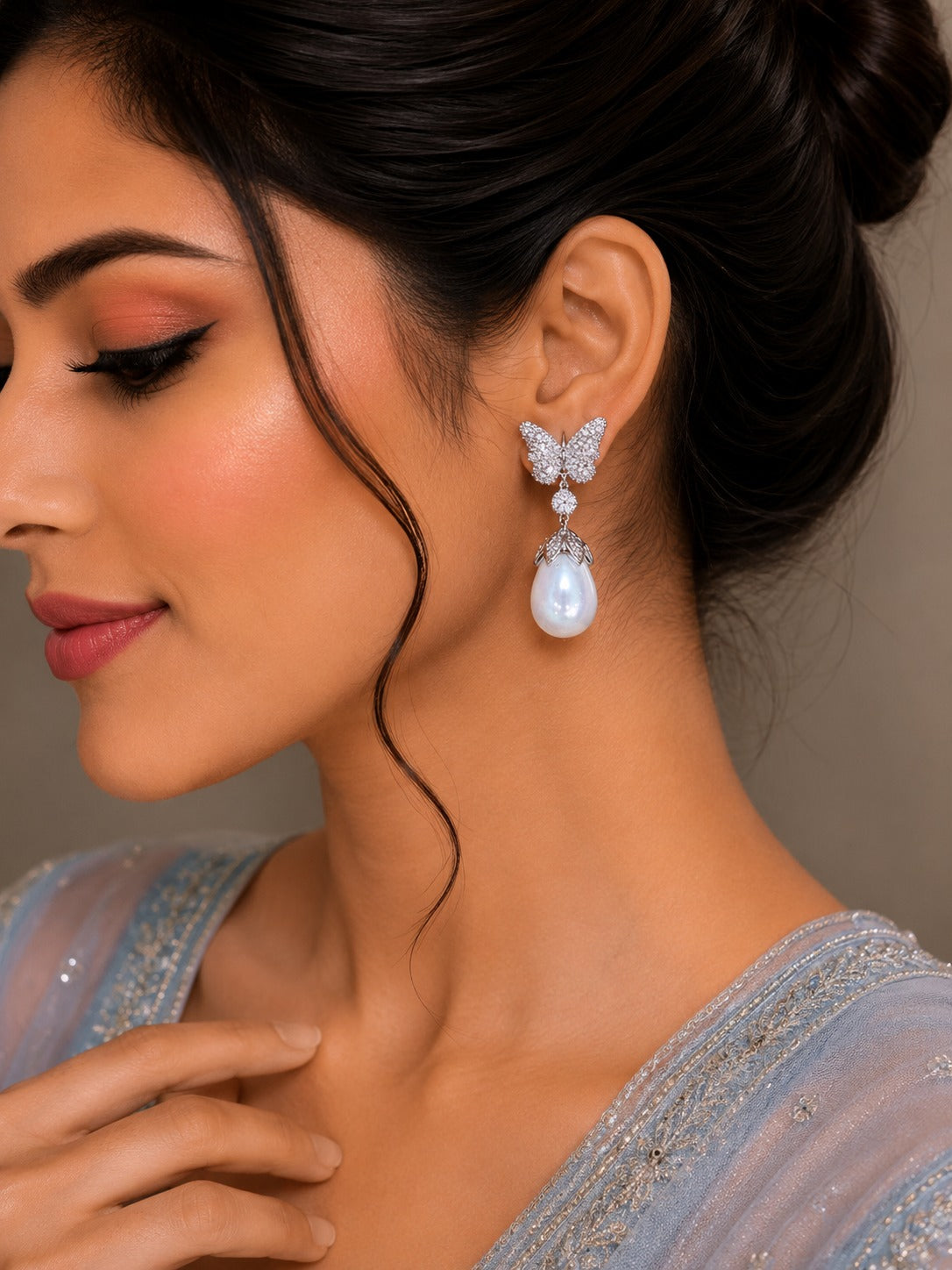 ZEVAR GALLERY Butterfly Grace Pearl Drop Earrings