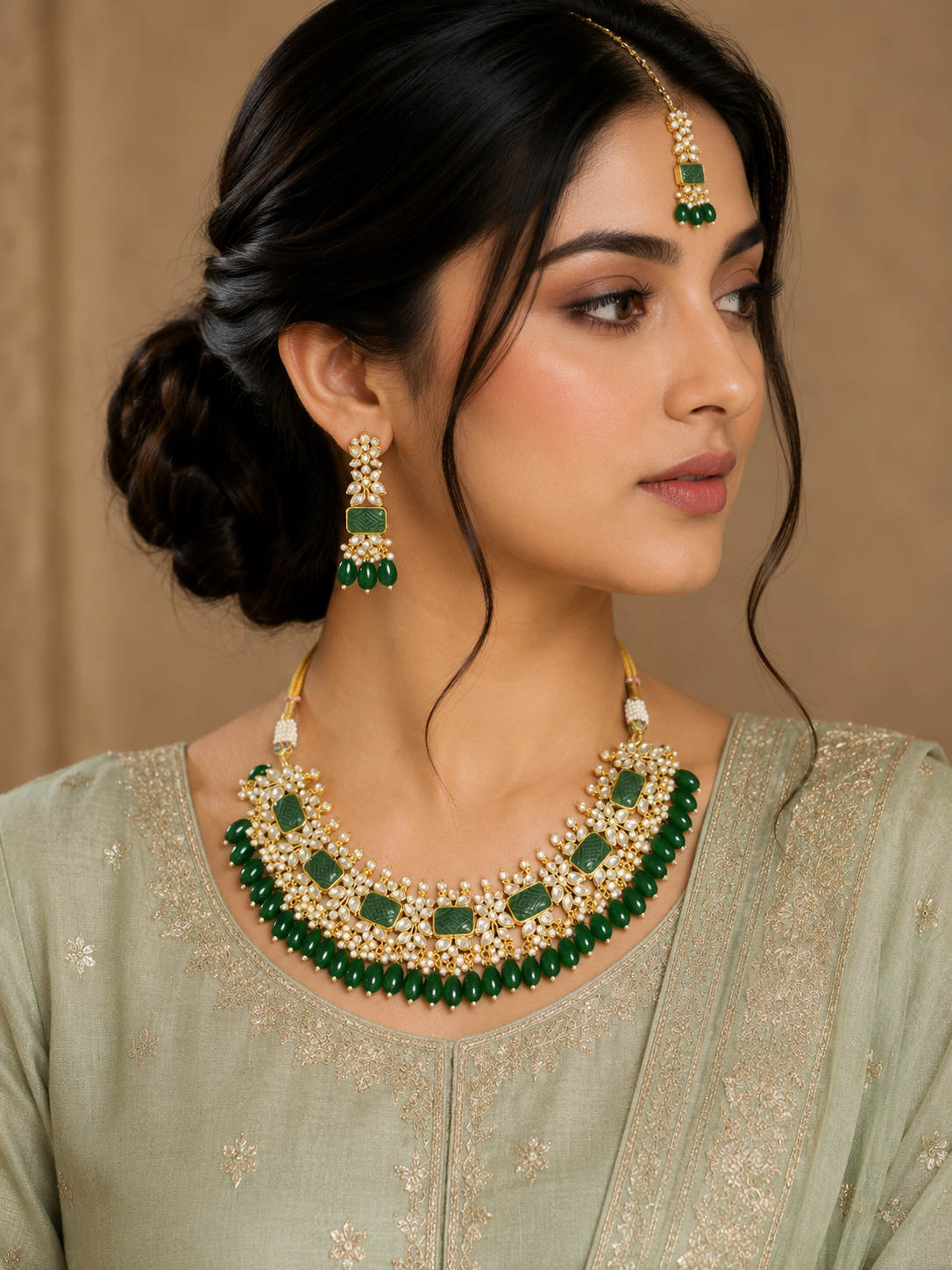 ZEVAR Gallery Emerald Imperial Kundan Choker Set
