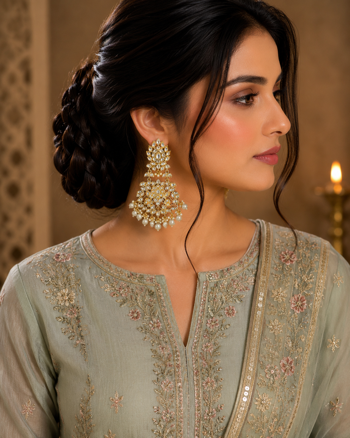 ZEVAR Gallery Kundan Blossom Chandbali Earrings