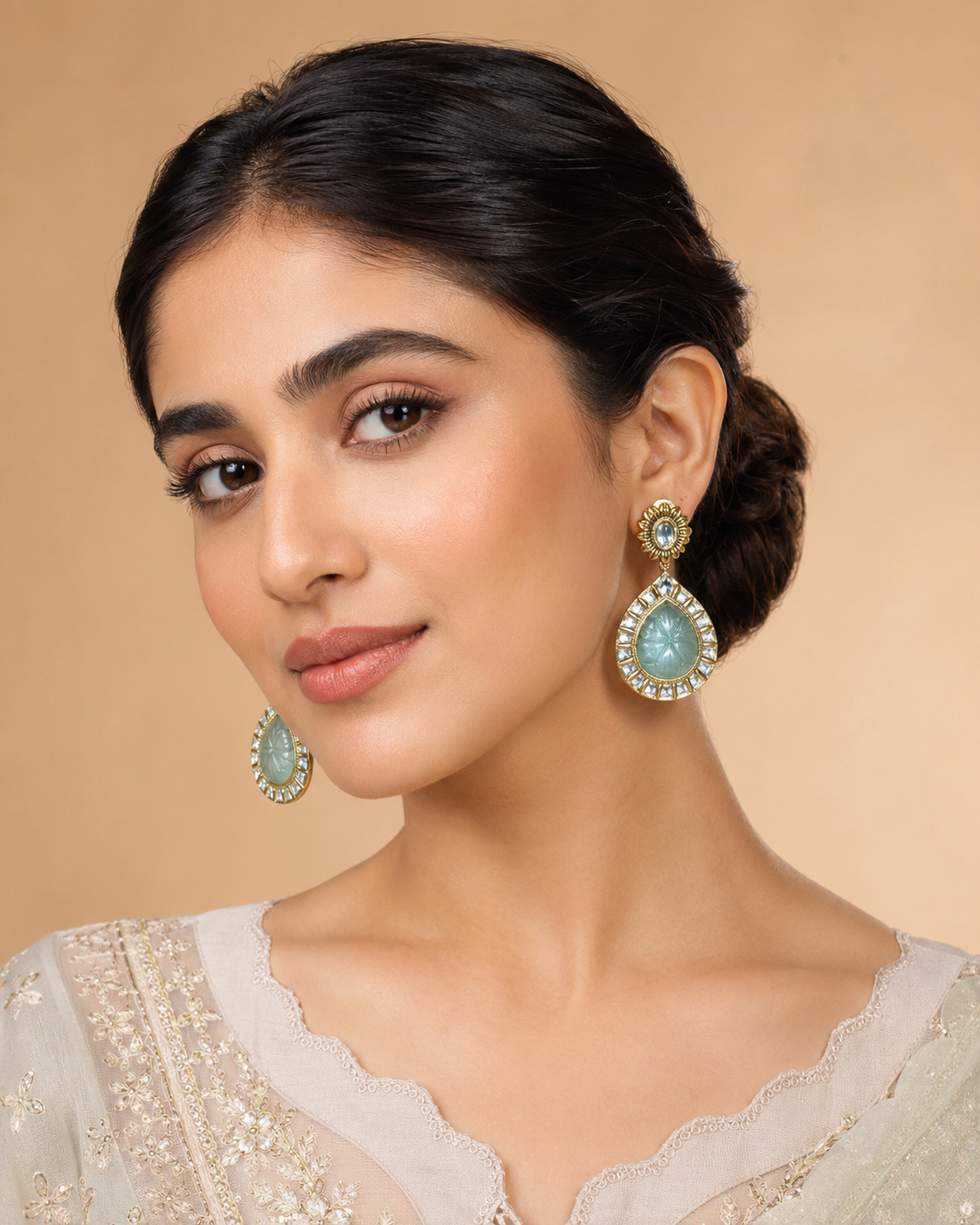 ZEVAR Gallery Carved Mint Stone Drop Earrings