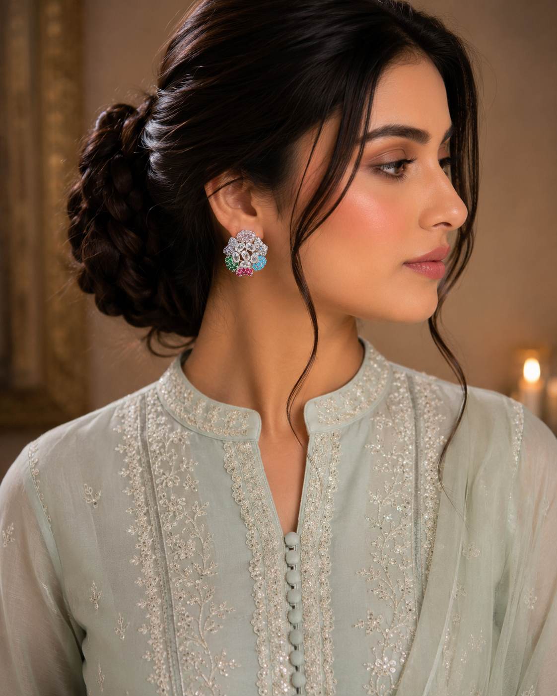 ZEVAR Gallery Navratna Cluster Stud Earrings