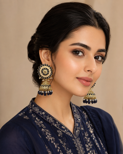 Floral jhumka earrings in navy