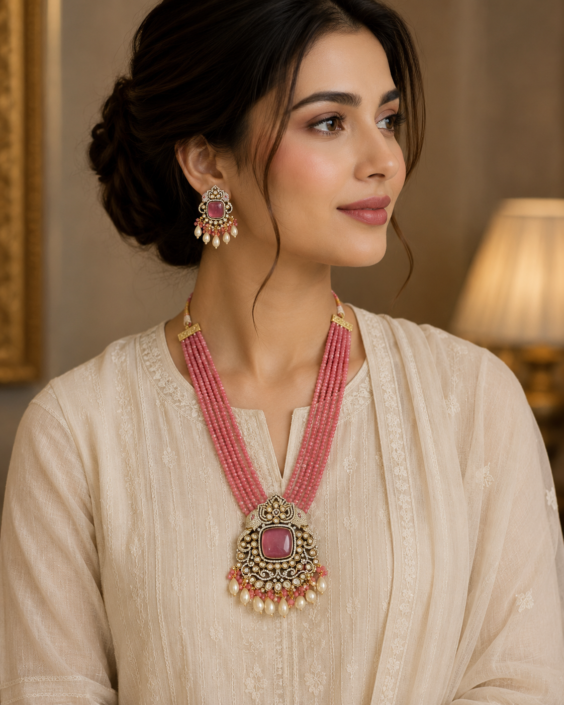 ZEVAR Gallery Rose Pink Kundan Rani Haar Set