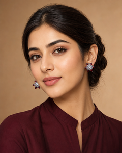Crystal flower stud earrings in red
