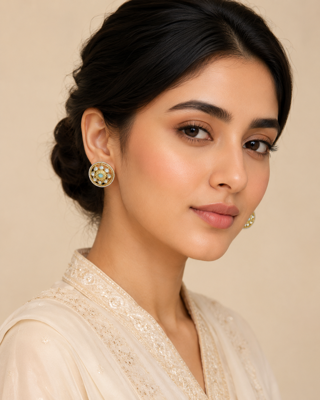 ZEVAR Gallery Round Kundan Stud Earrings