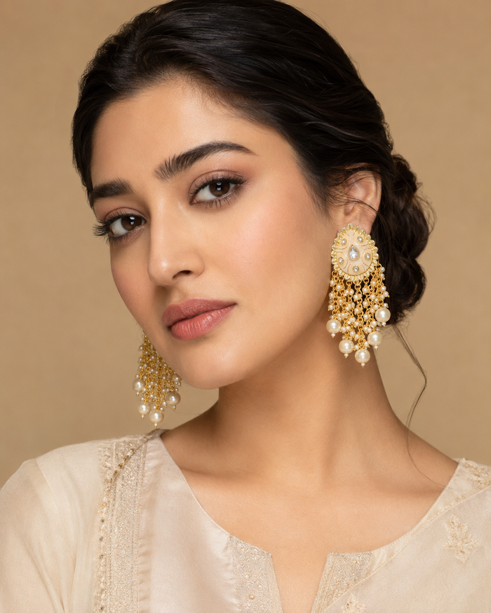 ZEVAR Gallery Kundan Pearl-Tassel Chandbali Earrings
