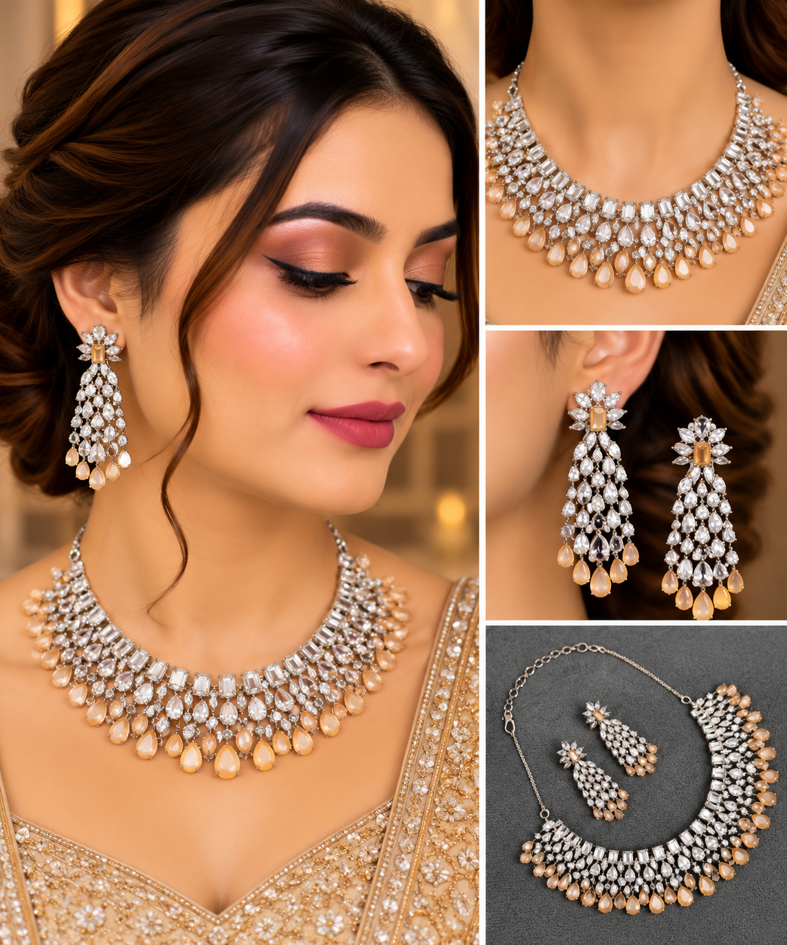 ZEVAR GALLERY Champagne Cascade Crystal Necklace Set