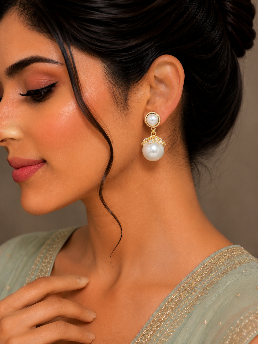 ZEVAR GALLERY Golden Crown Pearl Drop Earrings