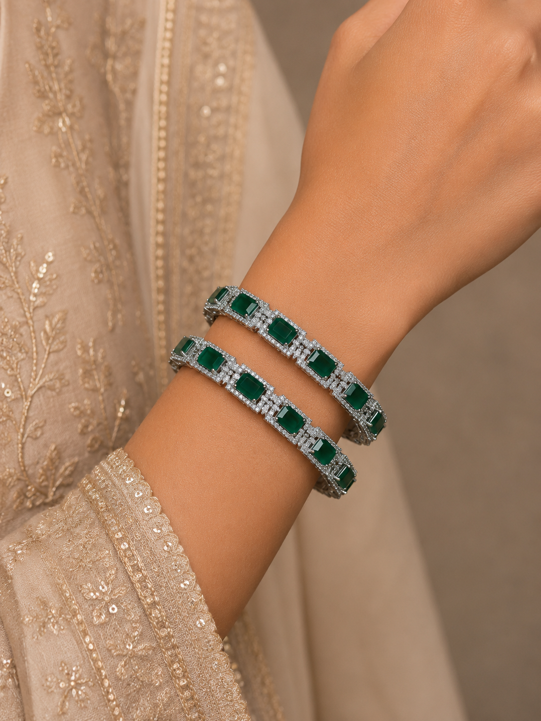 ZEVAR GALLERY Emerald Majesty Crystal Bangle Set
