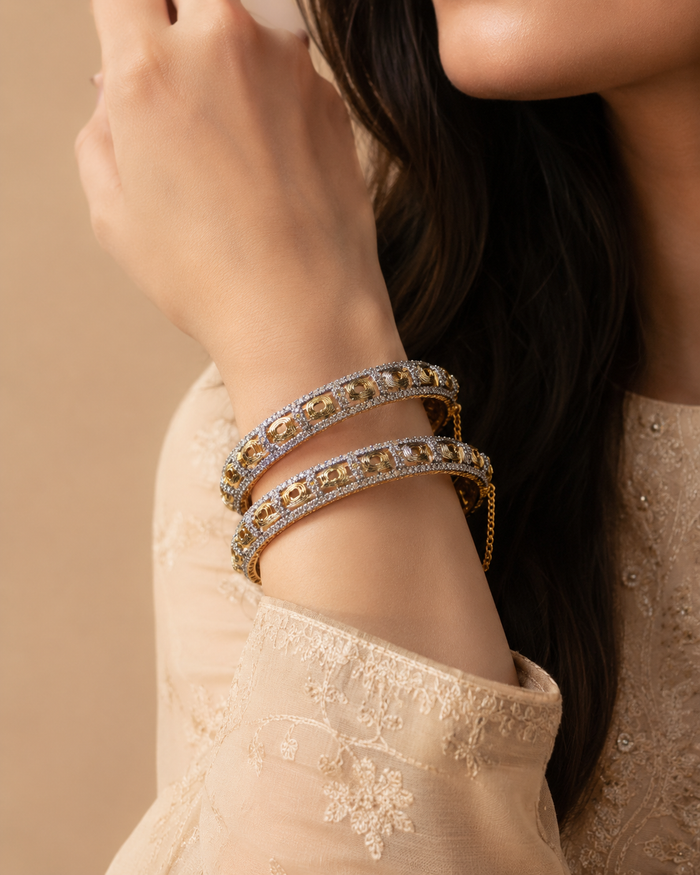 ZEVAR GALLERY Regal Two-Tone Crystal Bangle Set