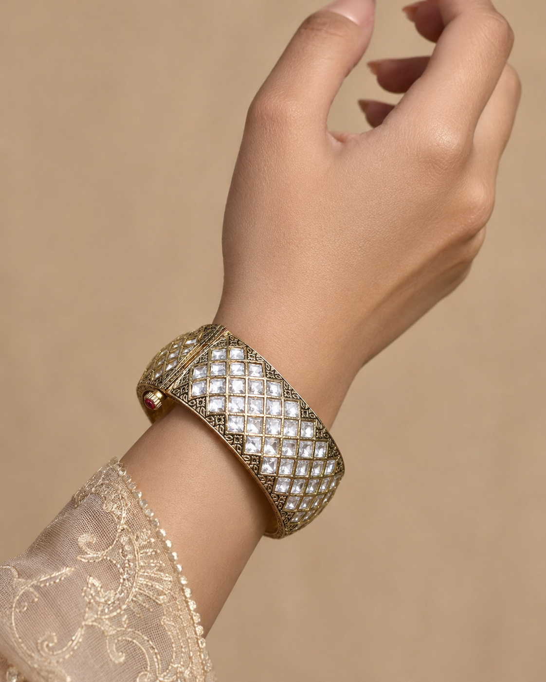 ZEVAR GALLERY Royal Mosaic Kundan Cuff
