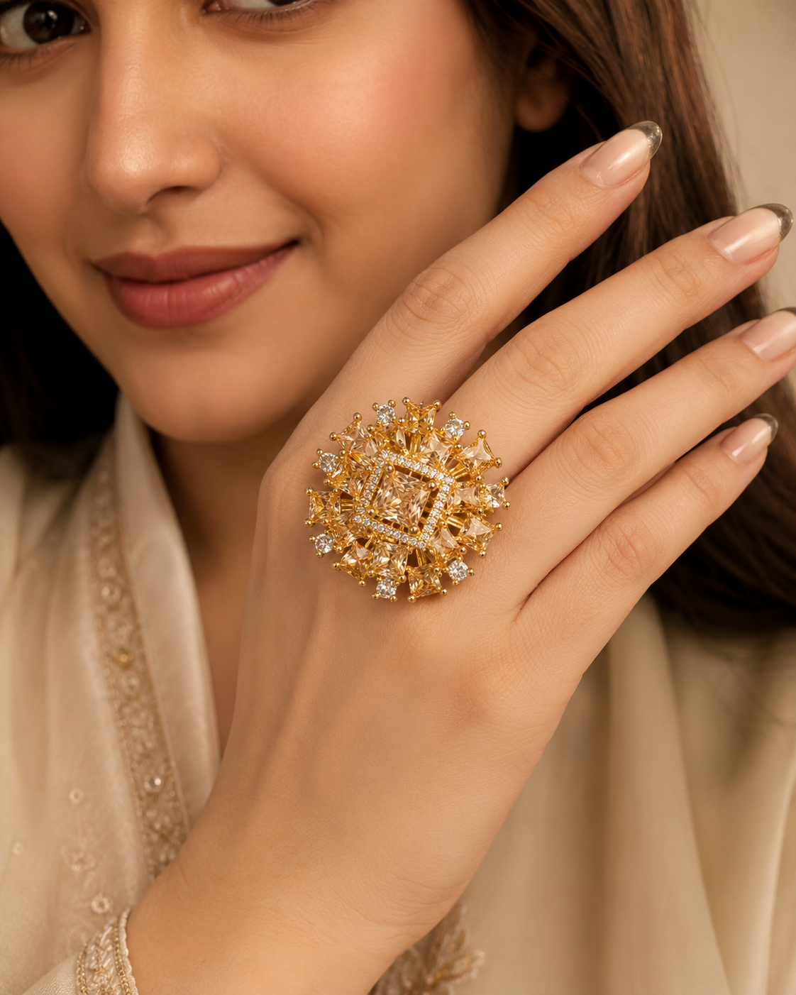 ZEVAR GALLERY Golden Sunburst Statement Ring