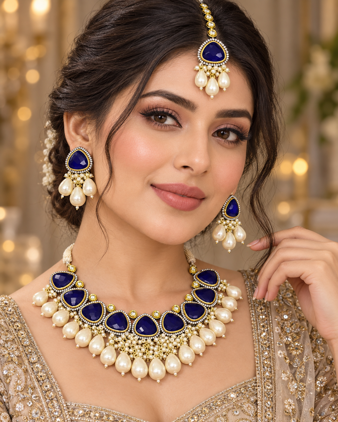ZEVAR GALLERY Royal Sapphire Pearl Bridal Set