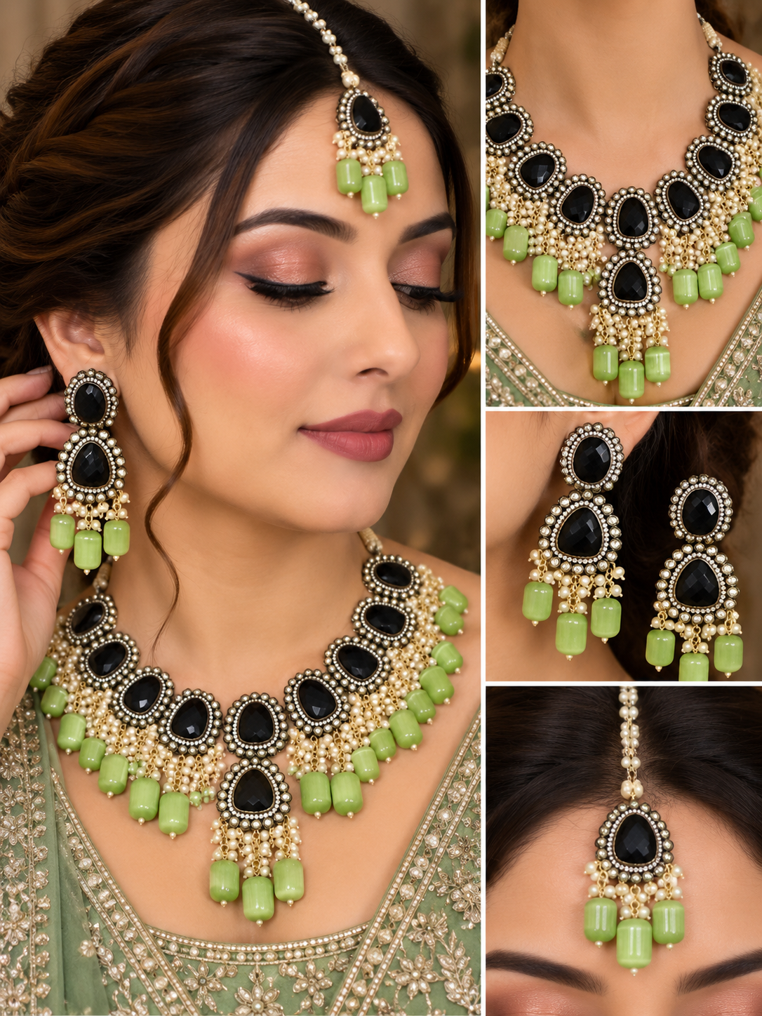 ZEVAR GALLERY Midnight Jade Pearl Bridal Set
