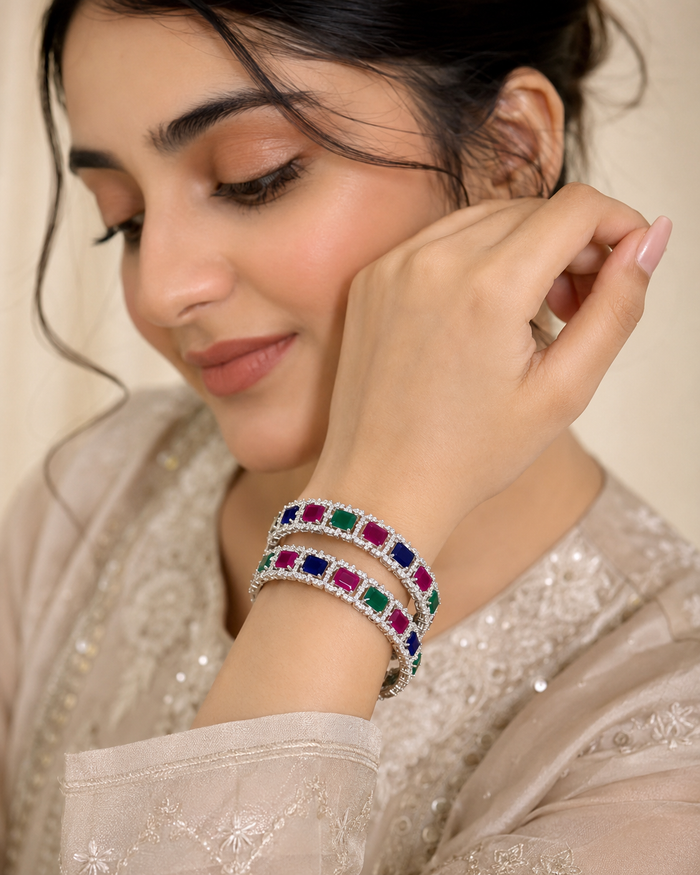 ZEVAR GALLERY Emerald Majesty Crystal Bangle Set