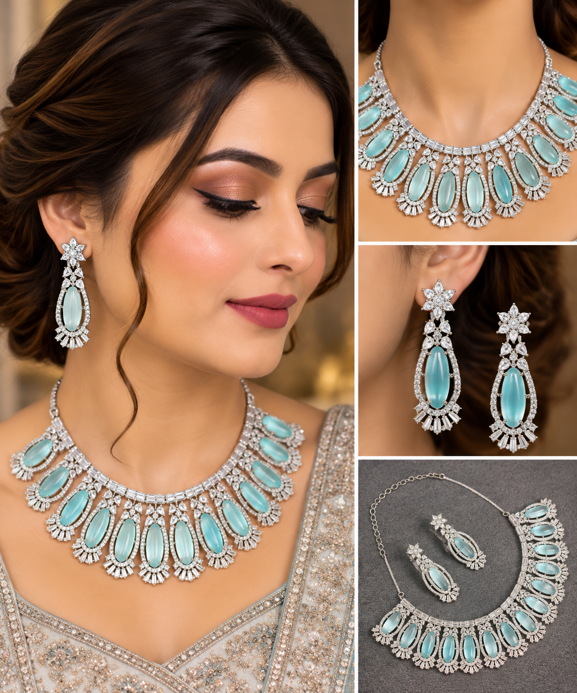 ZEVAR GALLERY Aqua Radiance Crystal Necklace Set