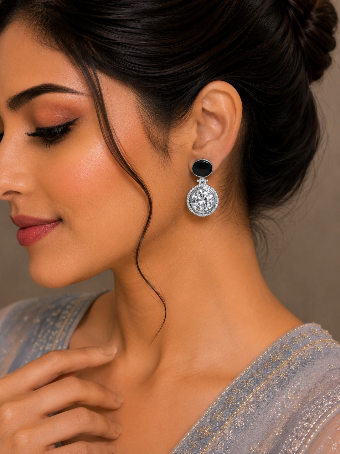 ZEVAR GALLERY Midnight Halo Crystal Drop Earrings