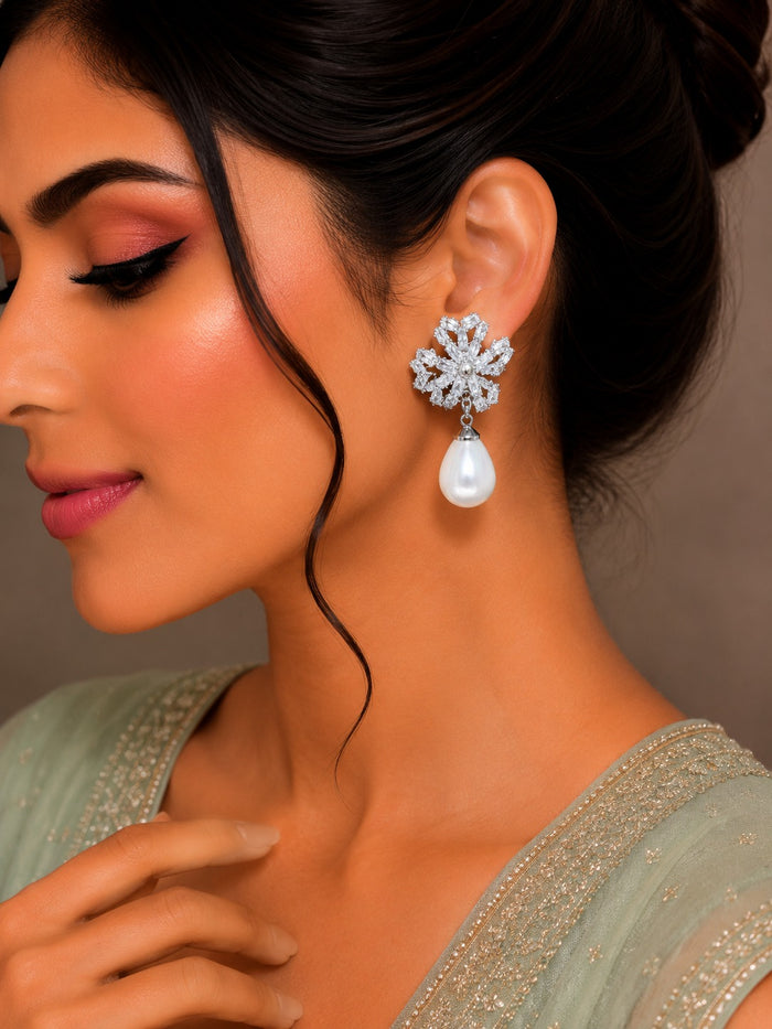 ZEVAR GALLERY Crystal Frost Pearl Drop Earrings