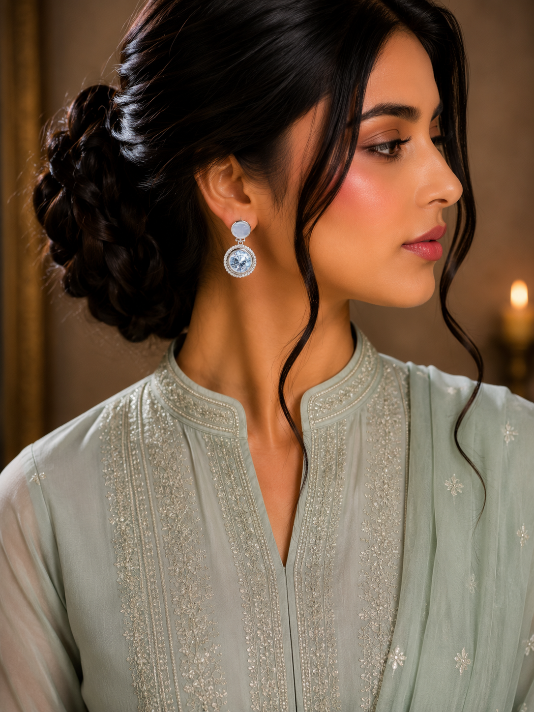 ZEVAR Gallery Aquamarine Halo Drop Earrings