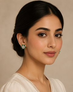 Crystal flower stud earrings in green