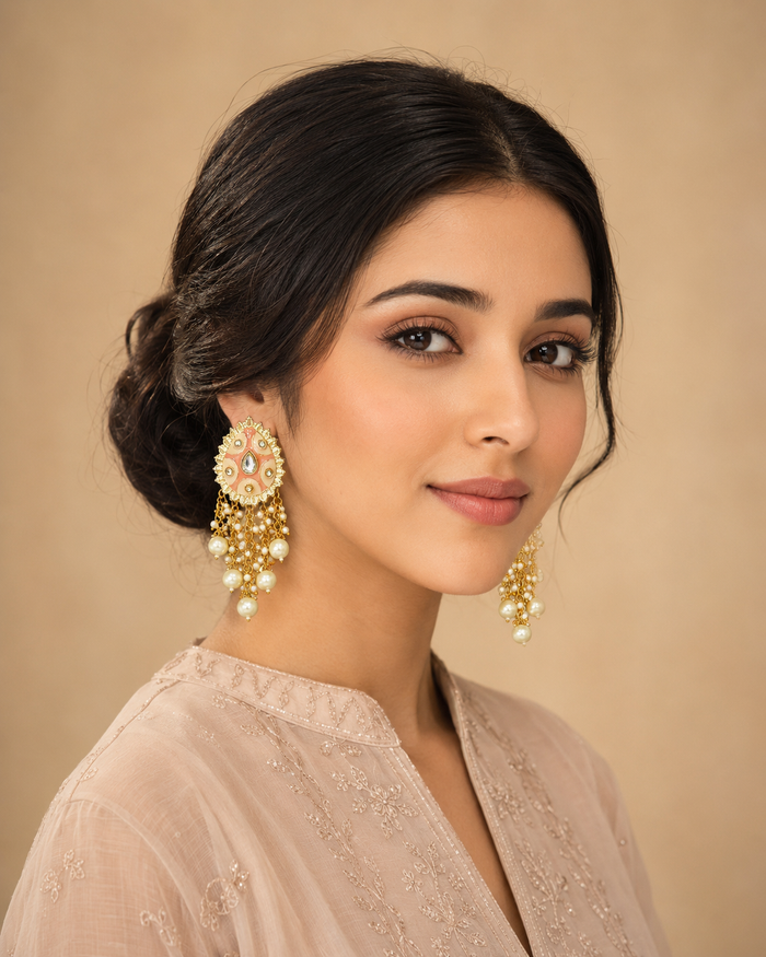 ZEVAR Gallery Kundan Pearl-Tassel Chandbali Earrings