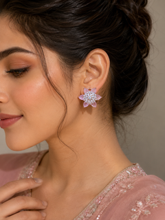Crystal flower stud earrings in pink
